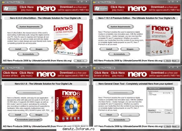 aio nero products 2008

470 mb | rs nero 8.3.6.0 ultra edition
- nero 7.10.1.0 premium edition
-