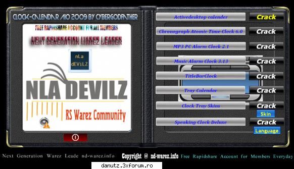aio 2009 calender2. atomic time clock 6.03. clock tray skins4. mp3 alarm clock 2.15. music alarm